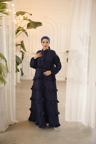 Nissra Ankanoor Navy Blue Ruffled Loose Dress Anka 255067