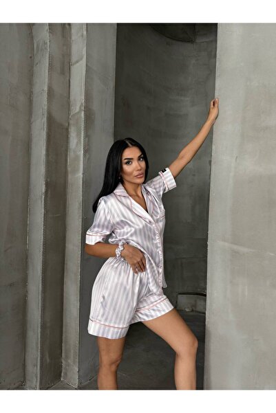Butik N&S ÇİZGİLİ SATEN ŞORTLU PİJAMA TAKIMI