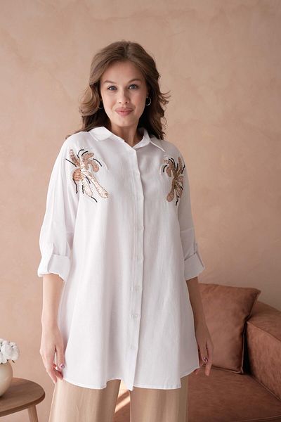 BURRASCA Oversize Linen Shirt with Beading Embroidered