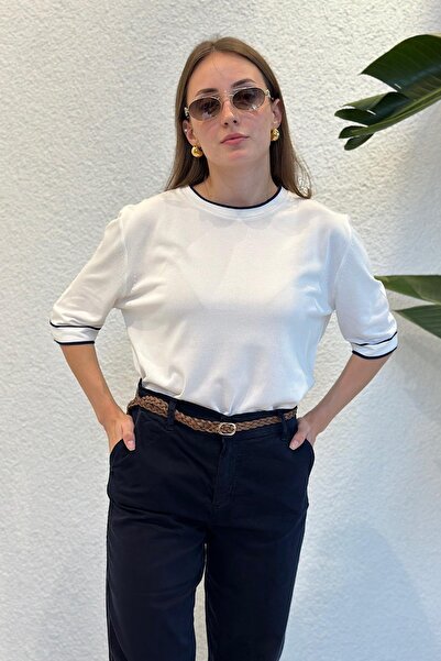 novon Crew Neck Contrast Design Premium Mercerized Knitwear - T-Shirt 36-44 Size Matching