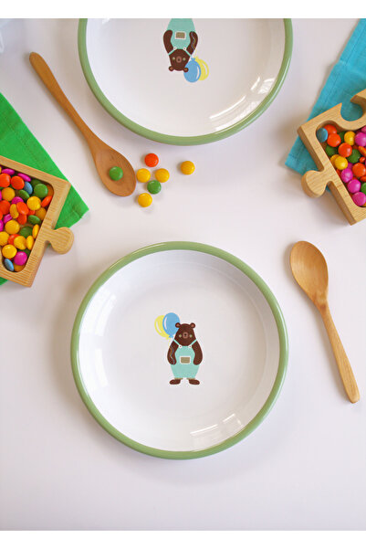 Elifle Emaye Tabak 18 cm Çocuk Yemek Tabağı Emaye Servis Tabağı Tabak Yemek Çocuk Serisi