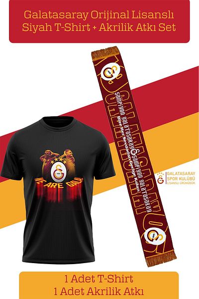 Galatasaray We Are Gala T-Shirt & Shawl Kaşkol Σετ, Ξύλινο Κουτί Δώρο