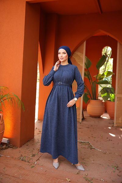 Nissra Ankanoor Navy Blue Robe Buckle Hijab Φόρεμα Anka258027