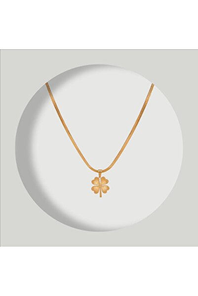 FOURSOLOS Çelik Kadın Kolye, Yonca Detaylı Zincir Model, Gold Renk, No:175