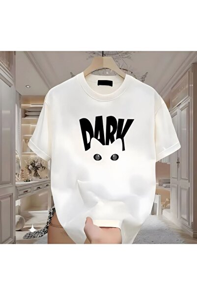 donamod Tamno štampana bela muška majica