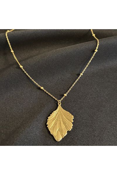 Zeyn Leaf Design Gold Steel Necklace