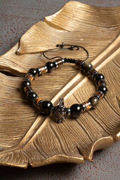 ÇAKRA DOĞAL TAŞ Sertifikalı Doğal Kaplan Gözü, Hematit ve Obsidyen Taşı Bileklik