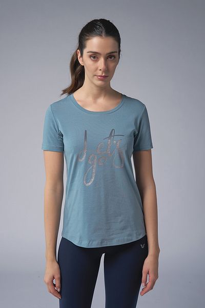 bilcee Blue Glitter Printed T-Shirt - Women's Blue Glitter Printed