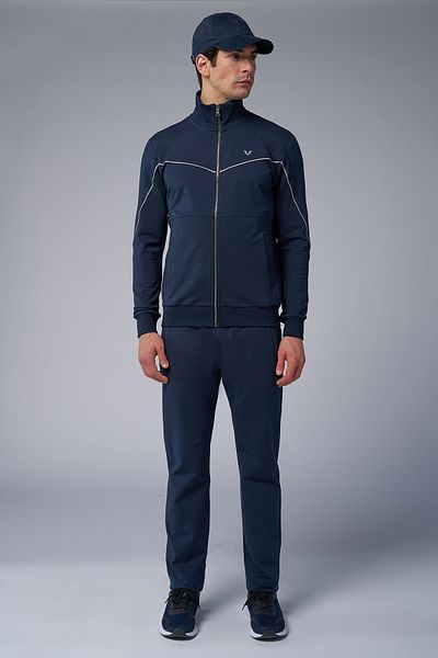bilcee Set de trening pentru bărbați, albastru bleumarin, cu guler vertical, din bumbac 3972