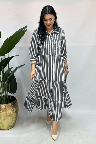 GÖKSEL Silk Fabric Striped Dress Large Size