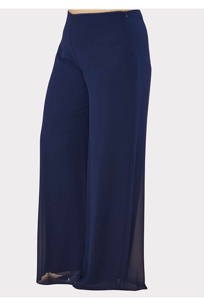 LİLAS XXL Plus Size Navy Blue Colored Chiffon Trousers