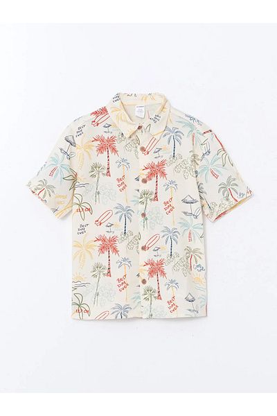 LC Waikiki Lcw Kids Beige Printed Cotton Boys' Shirt and Shorts 2-Piece