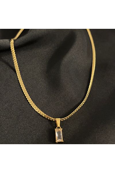 Zeyn Stone Detailed Jeweler Model Gold Steel Necklace