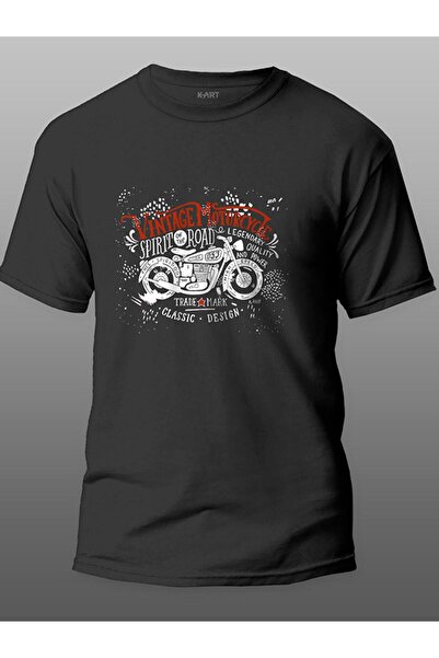 donamod K-art vintage motocikl dizajniran za unisex crne boje T-shirt
