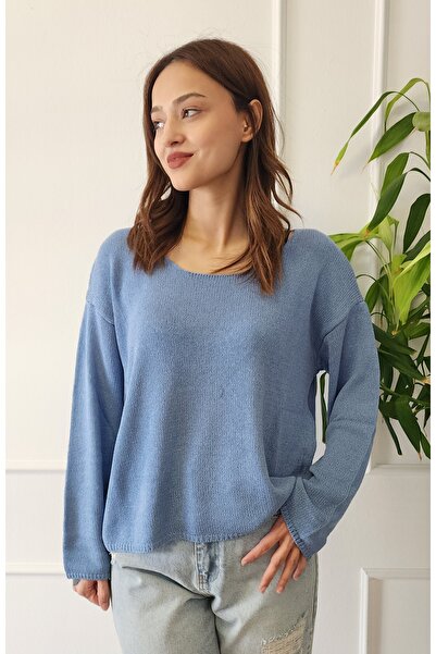 Dilvin Oval Yaka Yumuşak Dokulu Triko Kazak