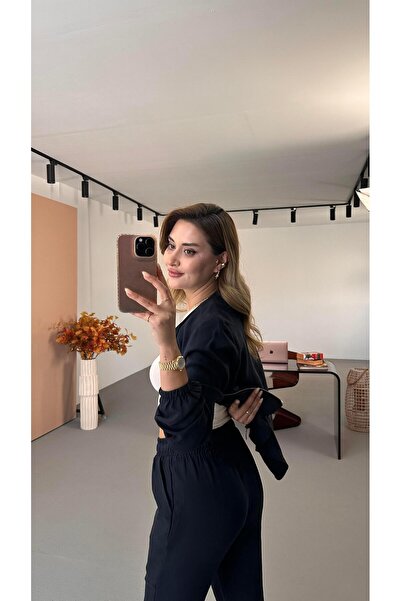 Sezgi Tekin Navy Blue Bomber Jacket Set