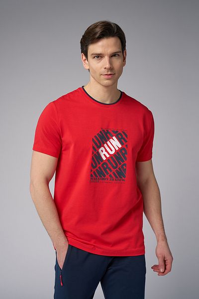 bilcee Tricou cu imprimeu din bumbac roșu pentru bărbați 4084