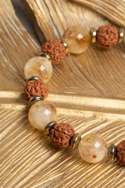 ÇAKRA DOĞAL TAŞ Sertifikalı Doğal Sitrin, Hematit ve Rudraksha Taşı Bileklik