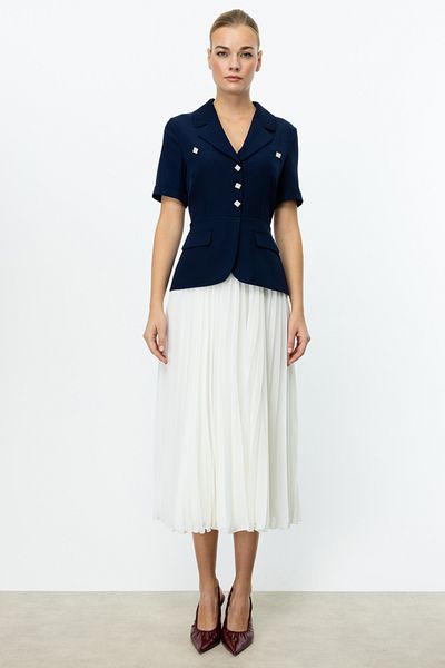 Ekol Jacket Collar Skirt Pleated Dress