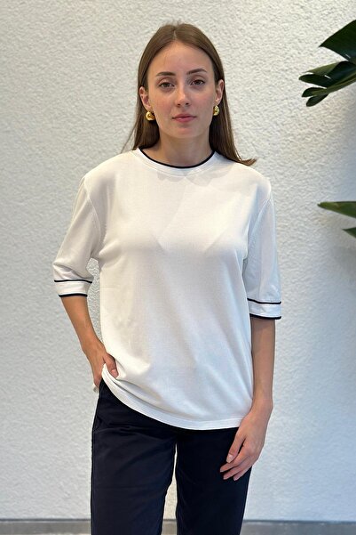 novon Crew Neck Contrast Design Premium Mercerized Knitwear - T-Shirt 36-44 Size Matching