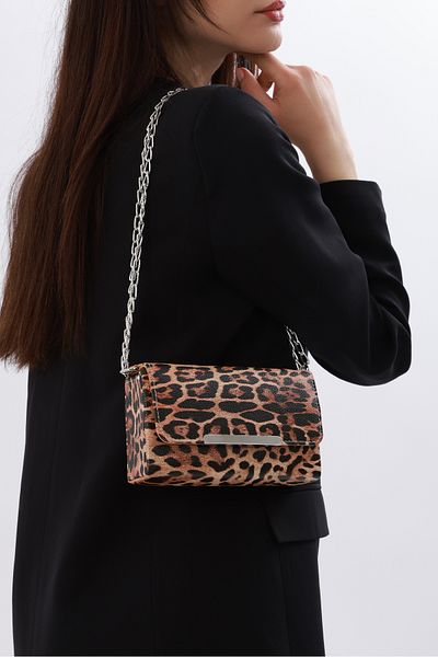 Les Crioch Geantă de umăr încrucișată cu curea cu lanț de dimensiuni mici leopard pentru femei