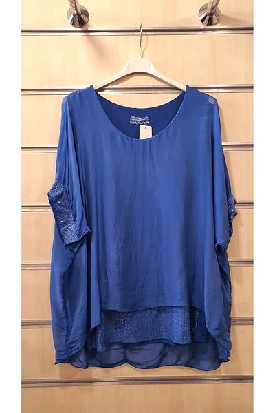 Park Moda Ιταλική μεταξωτή μπλούζα με παγιέτες μονόχρωμο σχέδιο