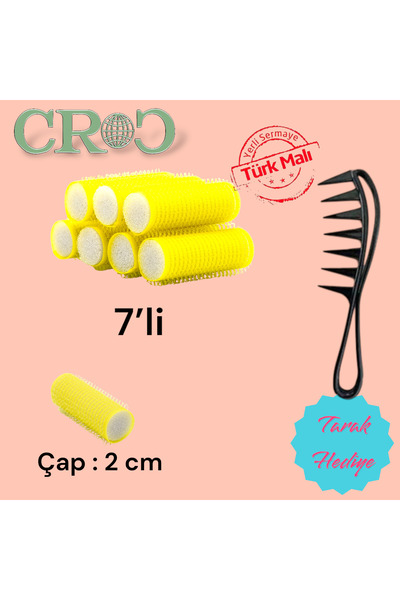 Croc 1223 Sarı 7Li Mini Paket Bigudi Cırtlı Saç Bigudisi Çap 2Cm