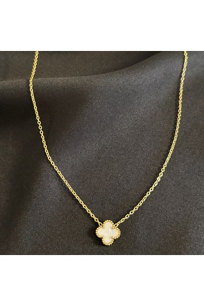 Zeyn Cleef Model White Clover Gold Steel Necklace
