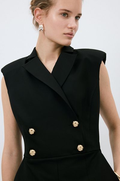 adL Double Breasted Collar Sleeveless Mini Jumpsuit
