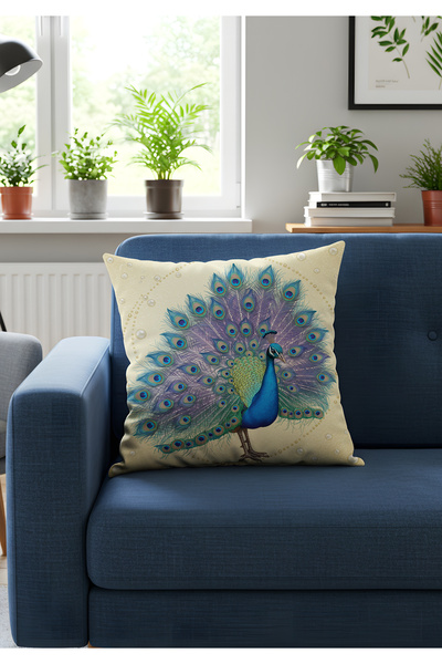 Viadela وسادة رمي مطبوعة رقمية طبيعية منقوشة على شكل طاووس