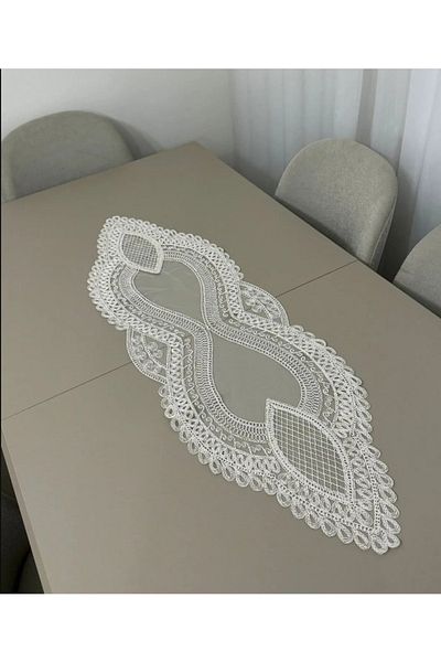 Çt Çeyizci Tekstil French Lace Detailed Single Runner, Table Top Runner, Tablecloth Runner