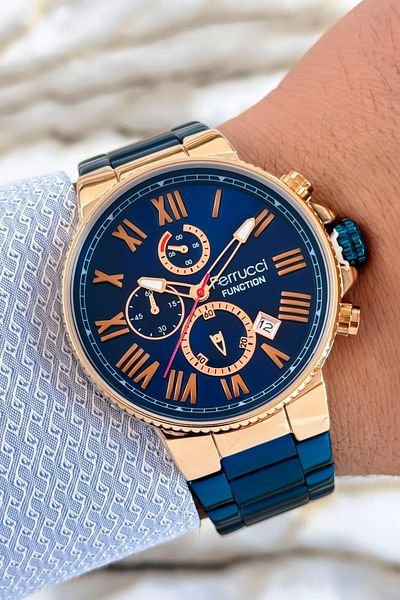 Ferrucci Men's Wristwatch - 3 Atm Blue Color, Steel Cord and Bracelet Zmfer099
