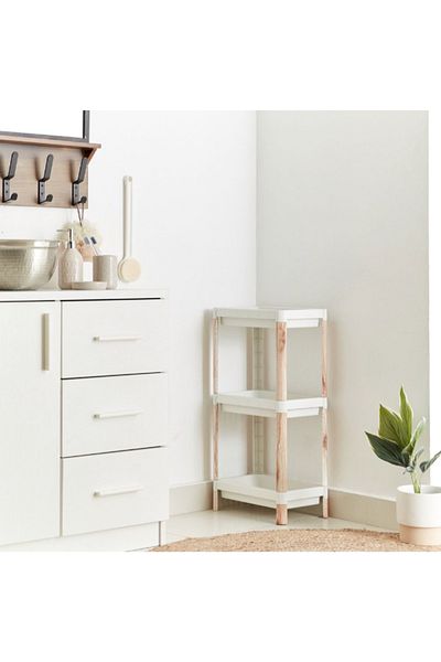 Home Box Nova Rectangle 3-Tier Caddy with Wooden Finish