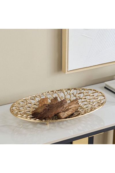 Home Box Ozawa Cutwork Aluminium Platter - 40x25x6 cm