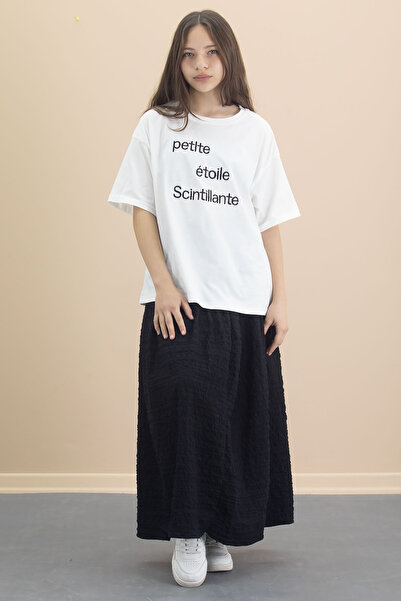 Cansın Mini Ecru Girl's Short Sleeve T-Shirt and Skirt Suit 20549