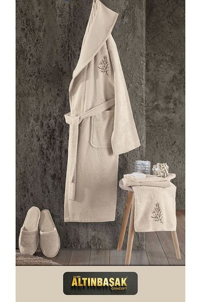 Altınbaşak Feli̇x Premium Bamboo Men's Bathrobe Set (L-Xl) 40% Bamboo Fiber