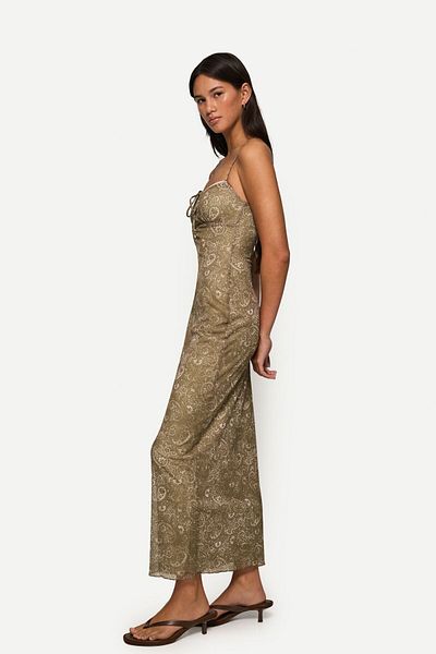 Bershka Printed strappy tulle midi dress