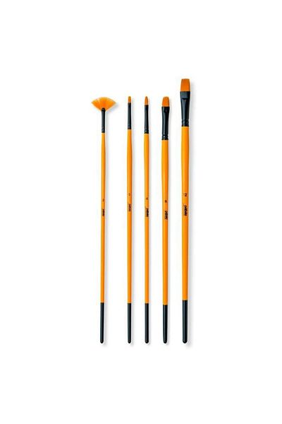 Pebeo Multi-Purpose 5-Piece Mixed Set Long Handle Set13 Synthetic Bristles Suitable for Aqueous Acrylic and Oil Painting