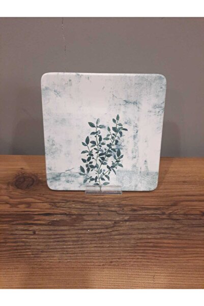 Keramika KERAMİKA KARE PASTA TABAĞI 6 ADET 20 CM YEŞİL ÇİÇEKLİ