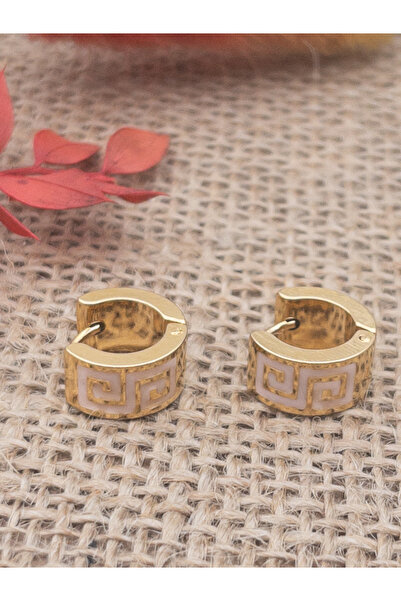 Siya Silver Renkli Mineli Desenli Unisex Çelik Halka Küpe-1,3 cm