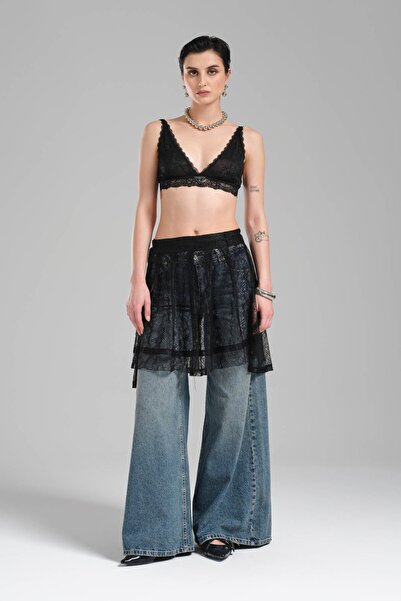 tw3 Γυναικεία φούστα με δαντέλα με σχέδιο από ύφασμα