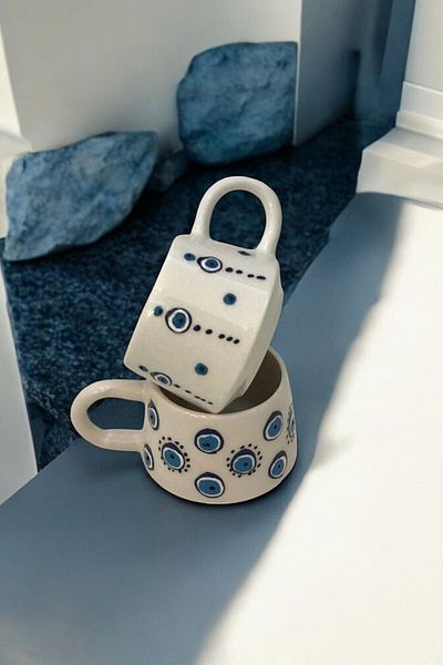 devigo 2 Pieces Hand Engraved Evil Eye Beaded Trophy Bar Cup