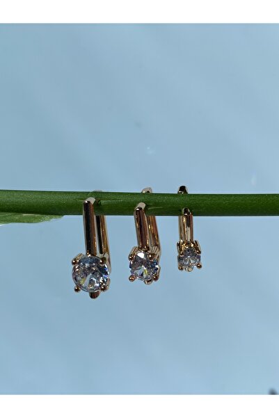 kurukafagift Küpe 3'LÜ Set Zirkon  Tektaşlı Kare Model