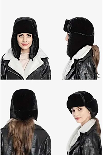 roseberry Furry Trapper Hat with White Snap Fastener Soft Plush Ear Protectors - R1045