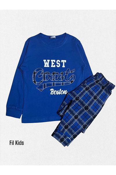 Fil Kids Copil bărbătesc 100% bumbac albastru West Cost pijama jos carouri cu mânecă lungă sezonier