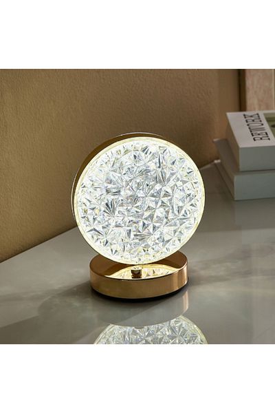 Home Box Dux Rechargeable Metal Base Table Lamp with Crystal Shade and Touch Switch