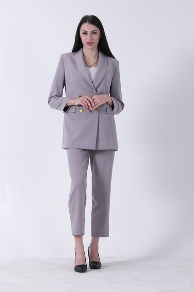 Feminist Gray Blazer Jacket-Pants Two Pieces Sets 0106305   Number