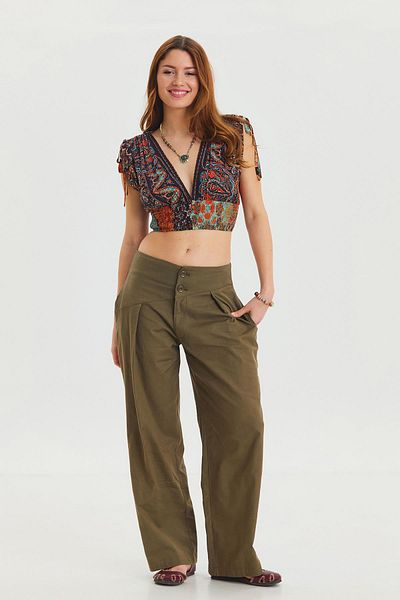 Los banditos Bohemian Trousers with Pleated Bias Cut Buttons
