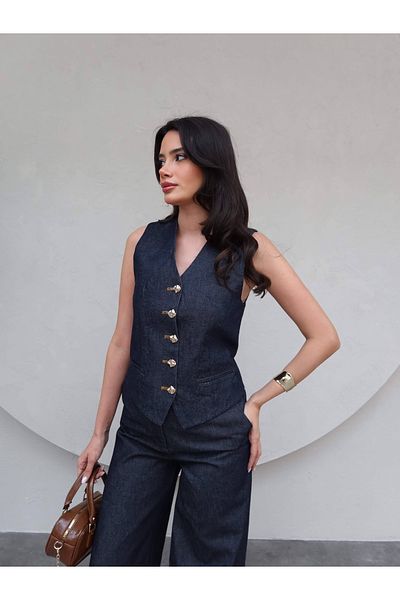 ESRAHELVACI Gold Buttoned Denim Vest