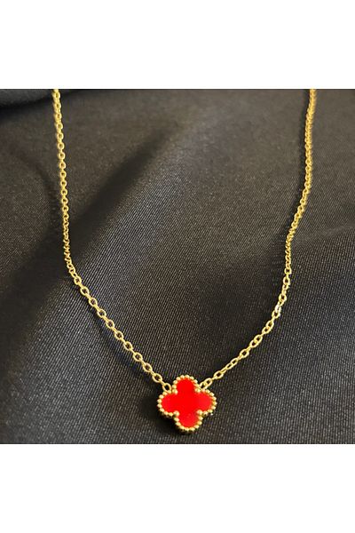 Zeyn Cleef Model Red Clover Gold Steel Necklace